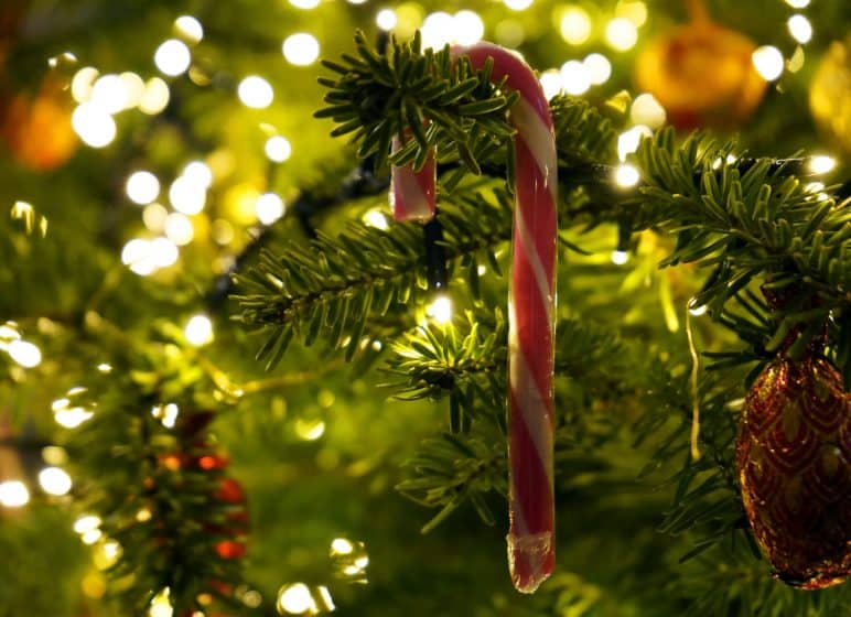leuchtender Weihnachtsbaum mit Zuckerstange